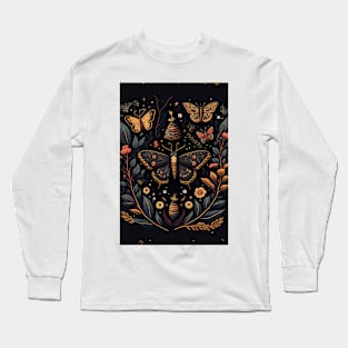 Cottagecore Art with Moths and Butterflies Long Sleeve T-Shirt